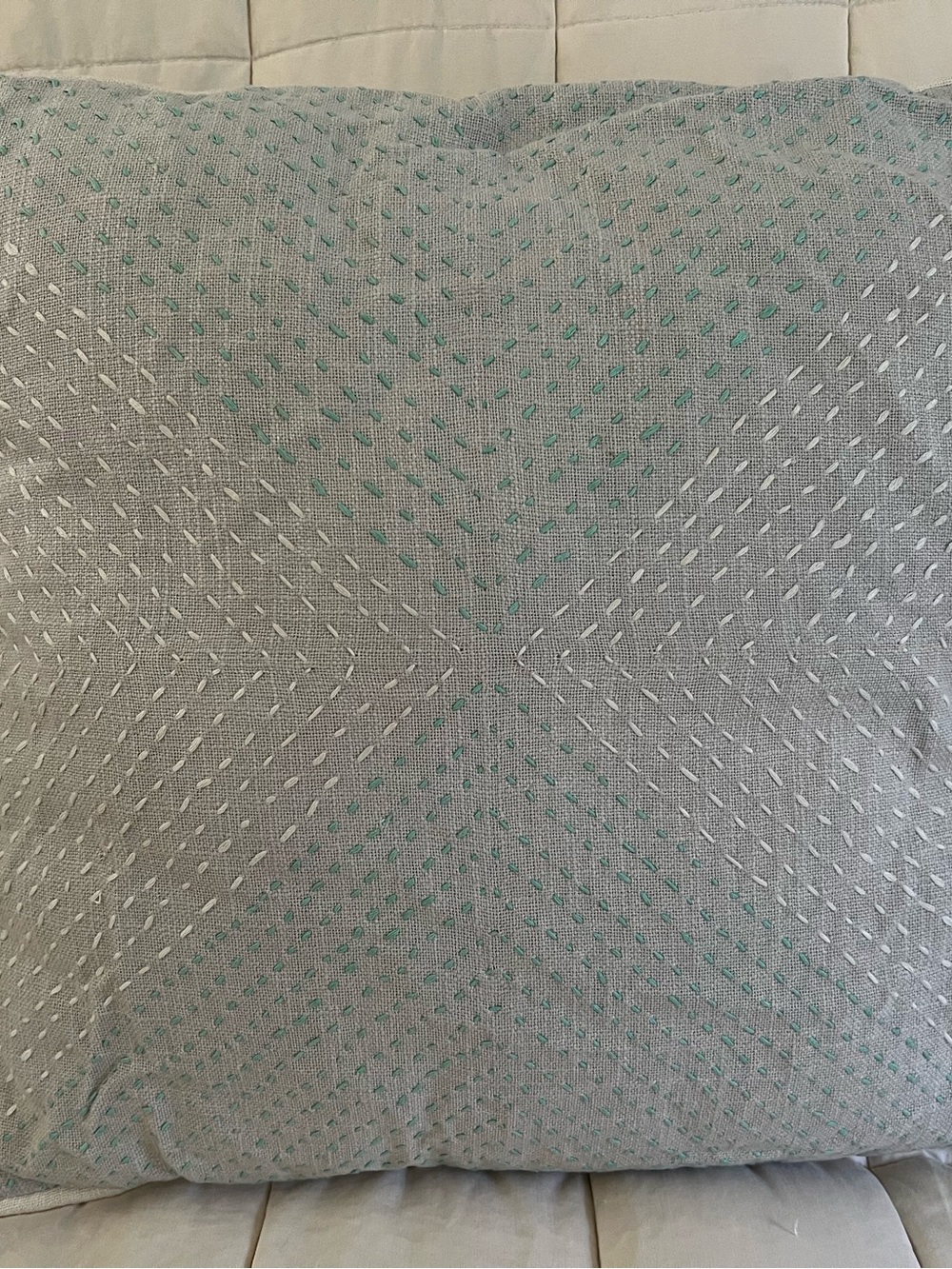 Light Gray with Subtle Teal Stitching throw pillow